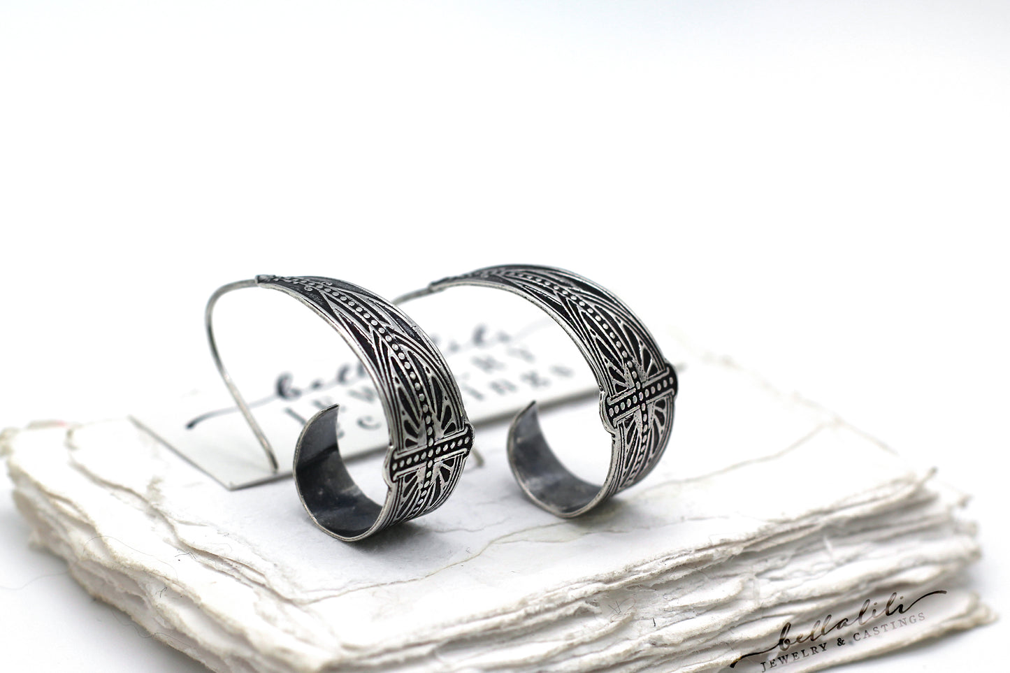 MTO Art Deco Scroll Hoops Sterling Silver
