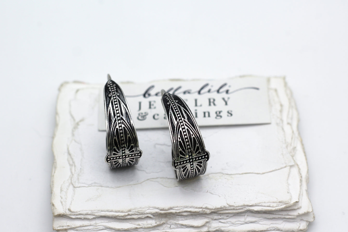 MTO Art Deco Scroll Hoops Sterling Silver