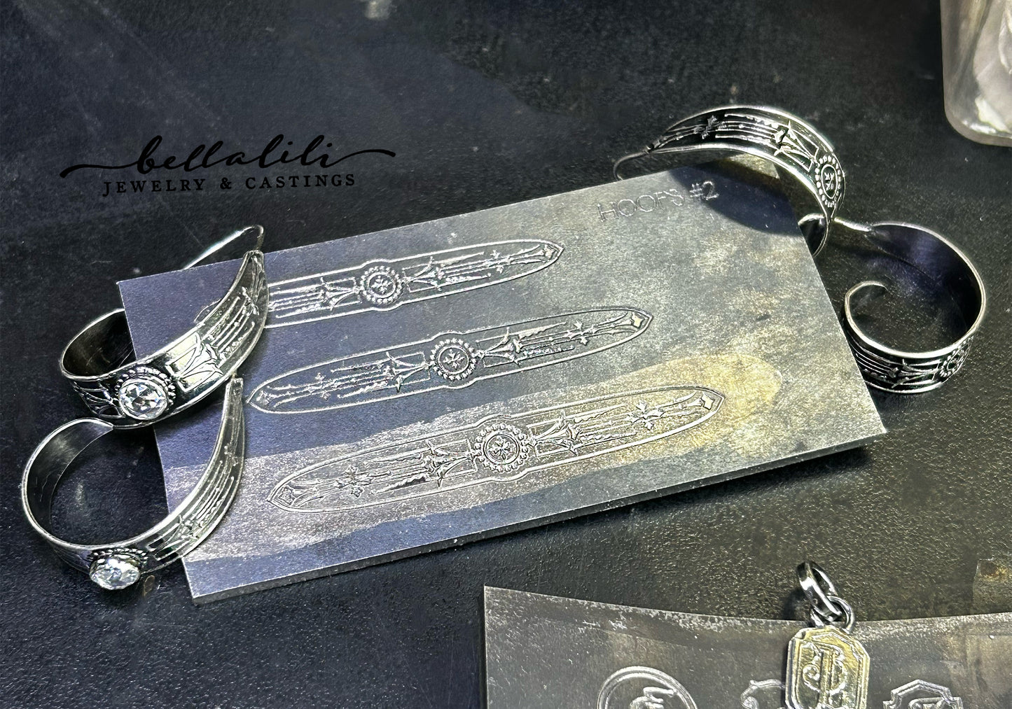 CZ Art Nouveau Scroll Hoops Sterling Silver