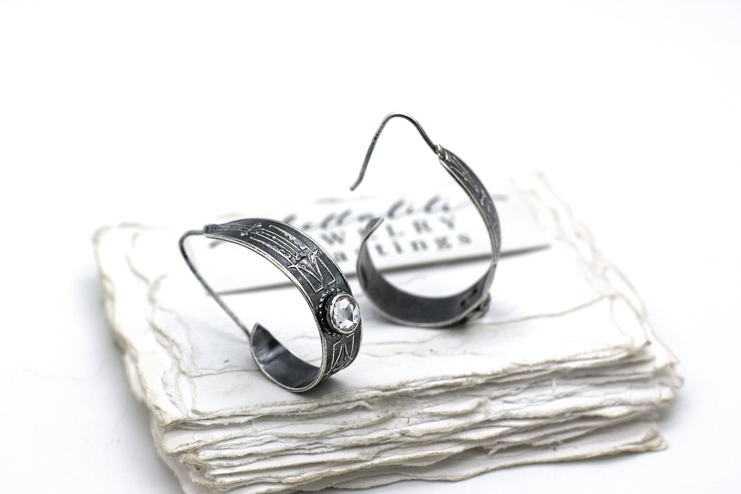 CZ Art Nouveau Scroll Hoops Sterling Silver