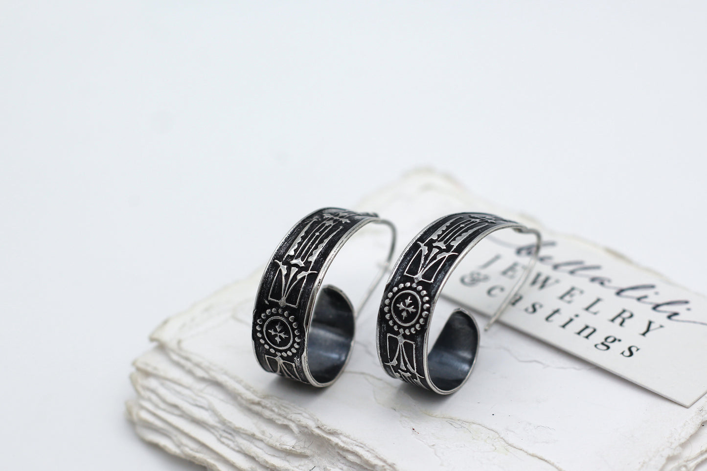 Art Nouveau Scroll Hoops Sterling Silver