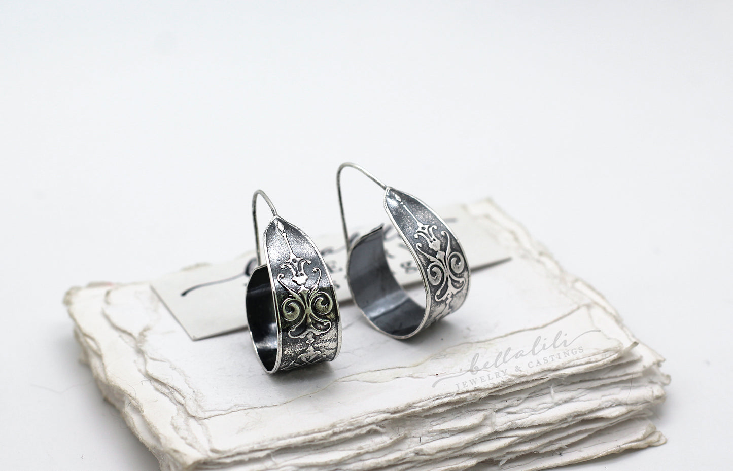 Art Nouveau Scroll Hoops Sterling Silver