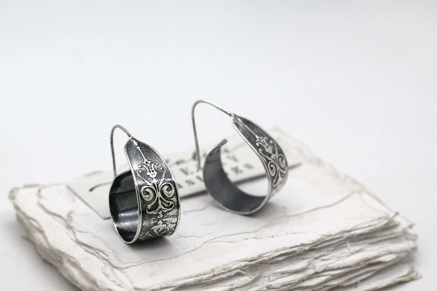 Art Nouveau Scroll Hoops Sterling Silver
