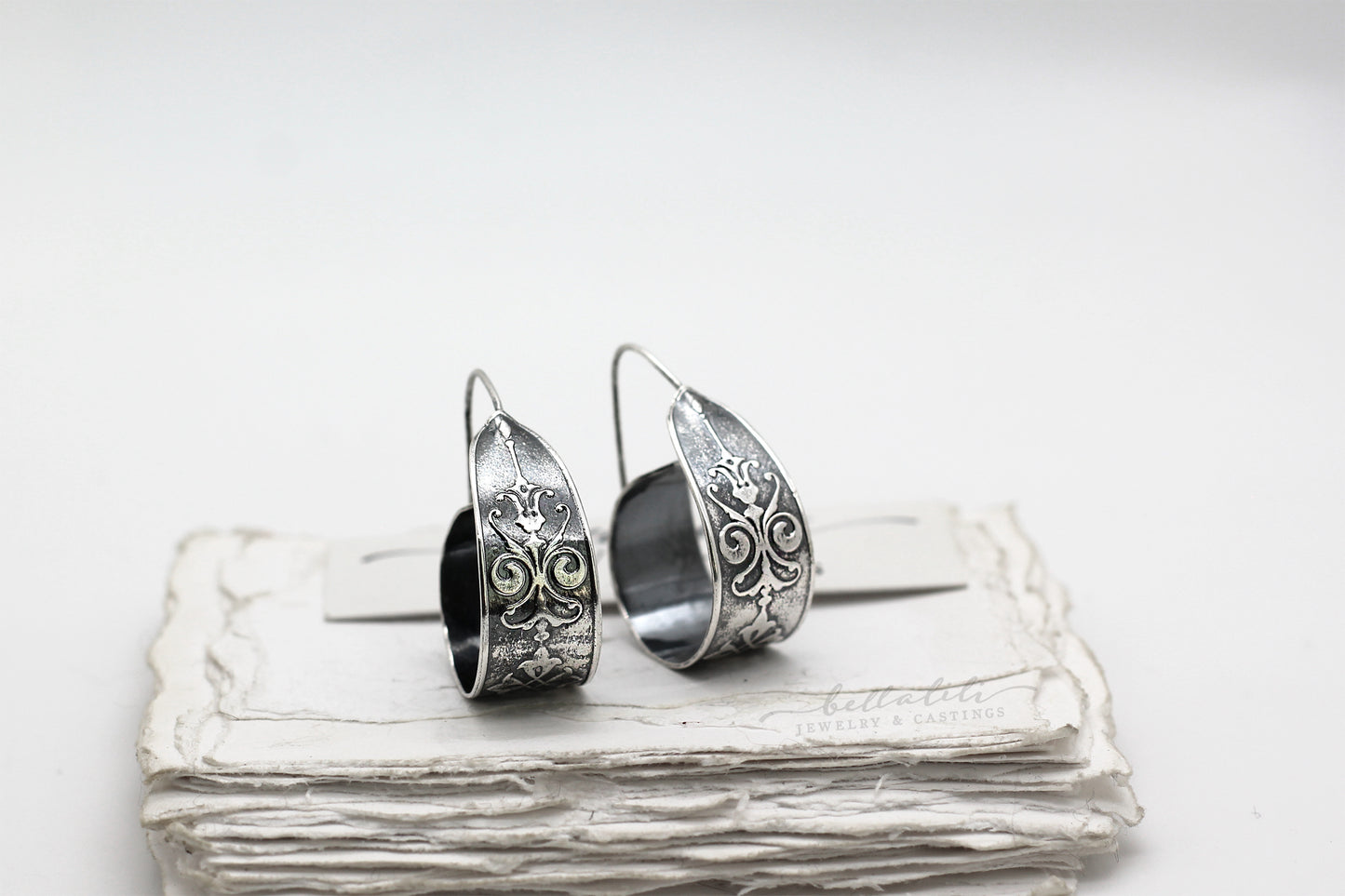 Art Nouveau Scroll Hoops Sterling Silver