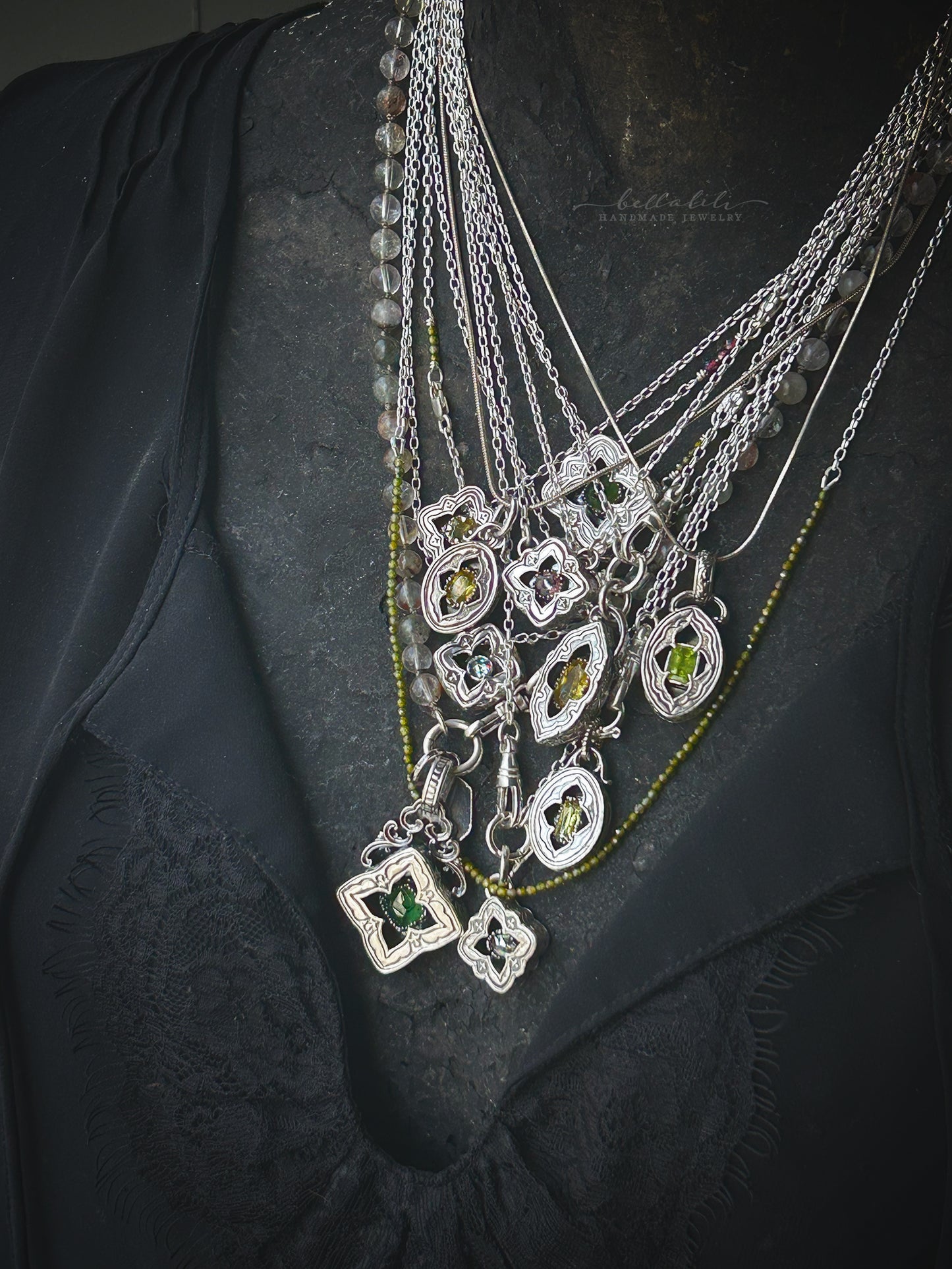 Elixirleaf, Shadowbox No4, Peridot & Sterling Pendant