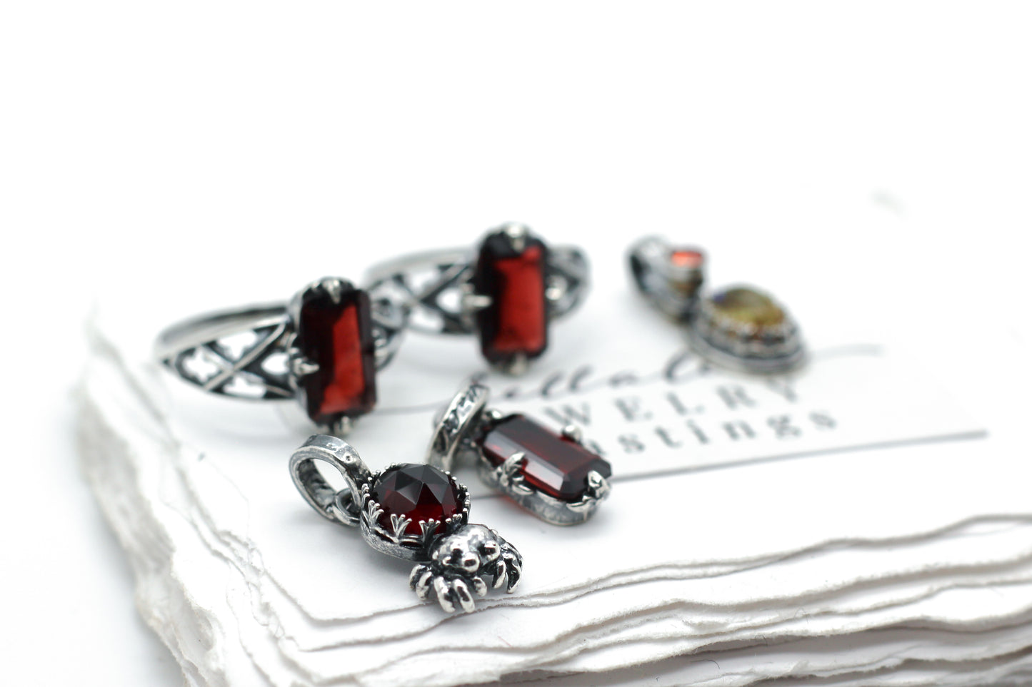 Garnet Baguette Charms in Sterling Silver