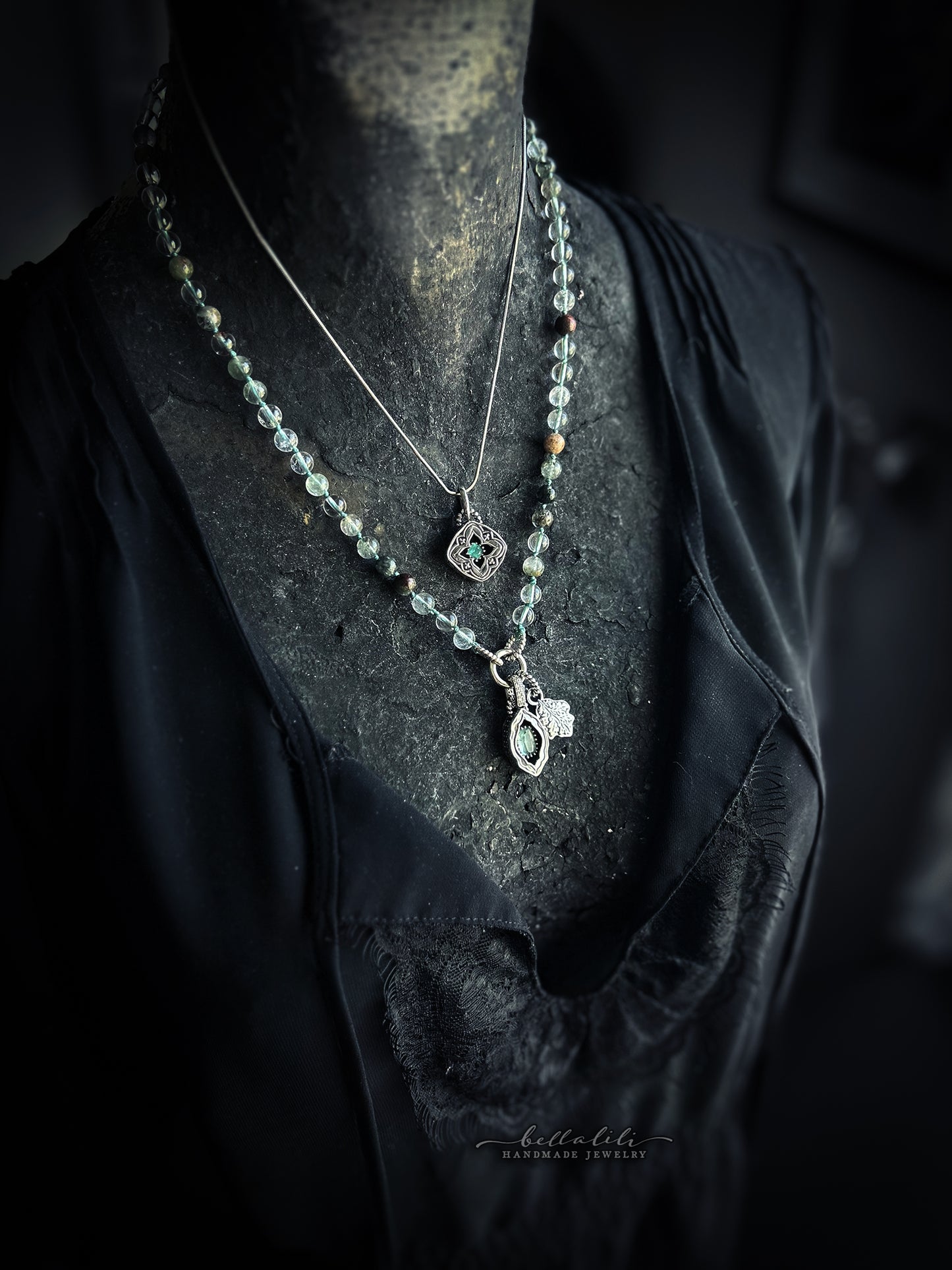 Avélys, Mini Shadowbox No5, Blue Tourmaline sterling silver pendant