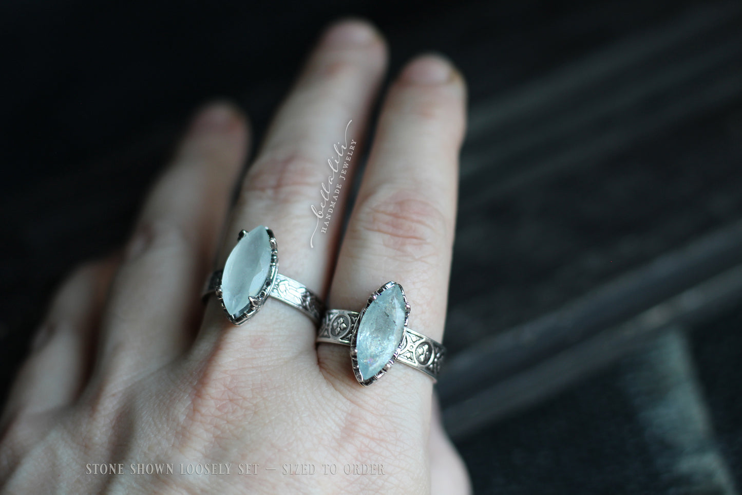 Ondée II, Aquamarine & Sterling Marquise prong ring