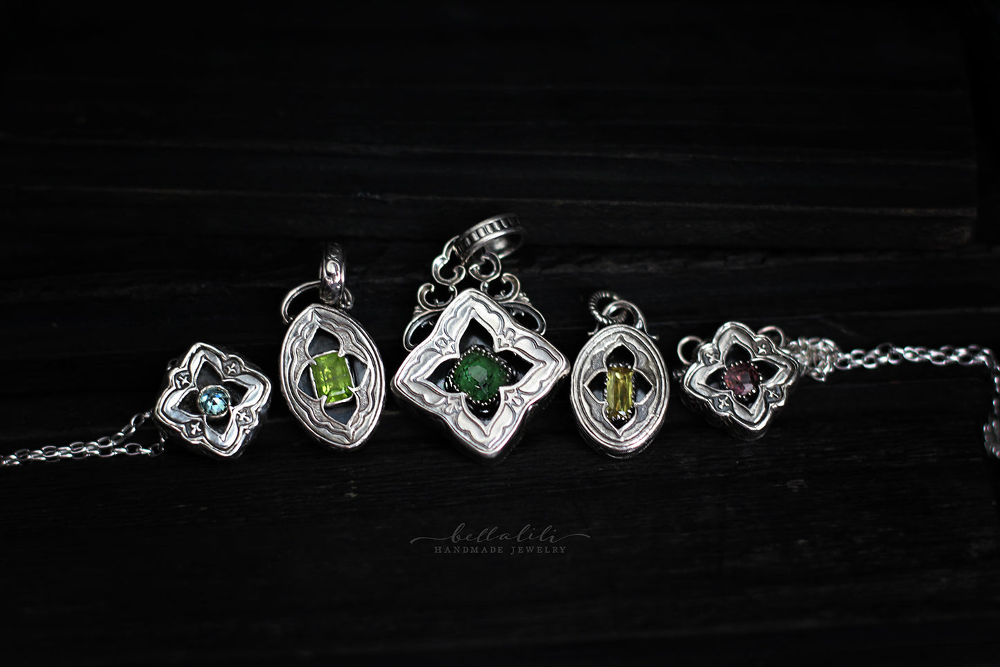 Elixirleaf, Shadowbox No4, Peridot & Sterling Pendant