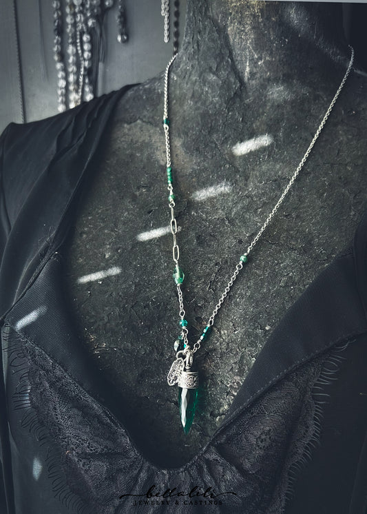 The Viridian Pendulum Necklace, 24" Sterling & Stainless