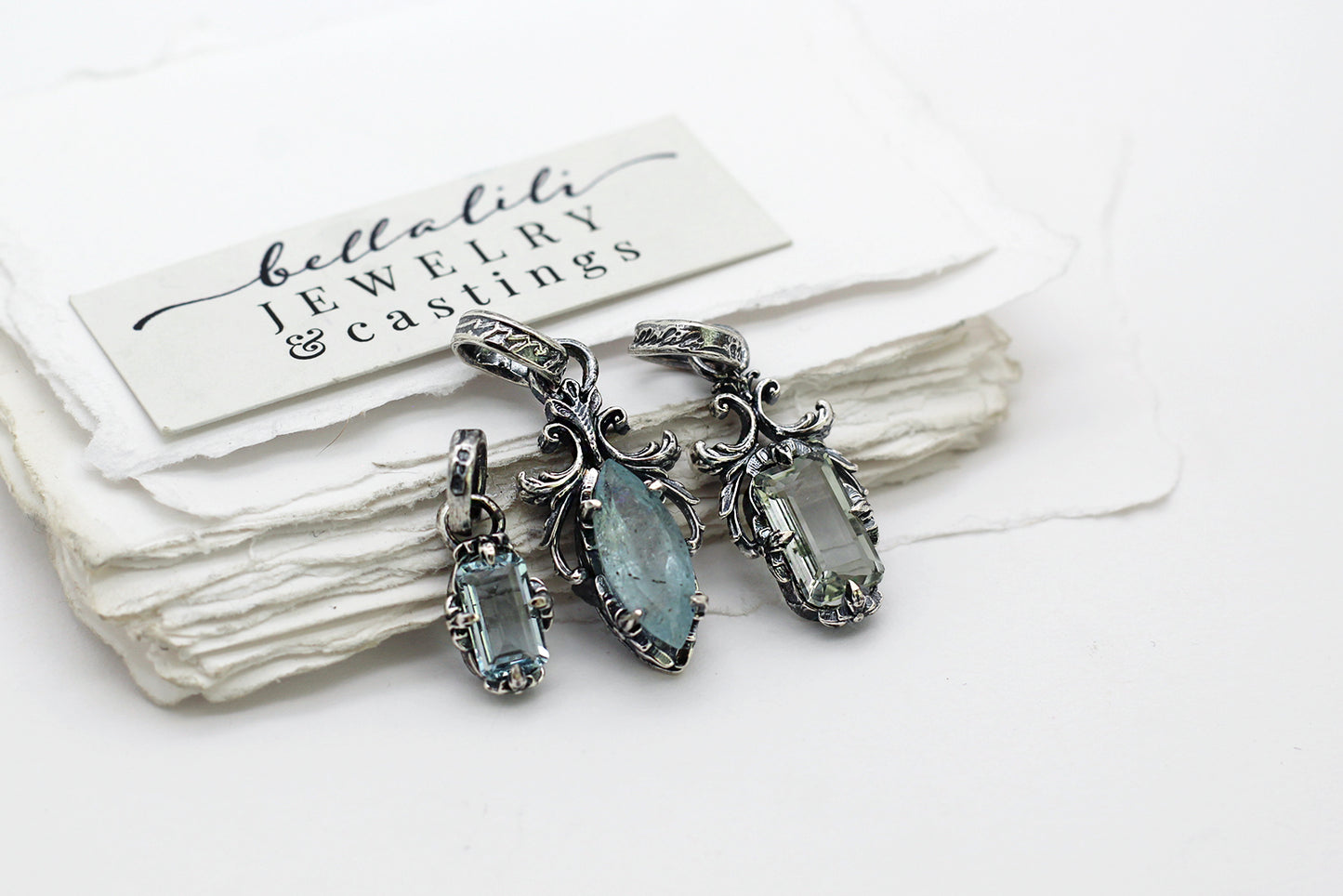 Aurovelle, Aquamarine Solitaire Pendant, Sterling