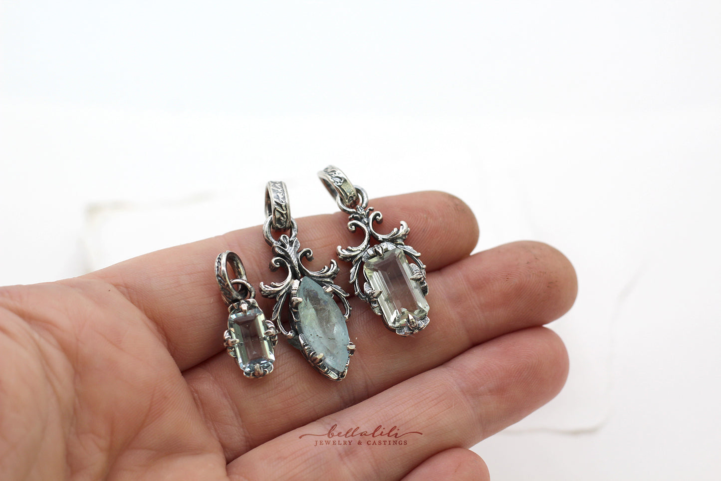 Aurovelle, Aquamarine Solitaire Pendant, Sterling