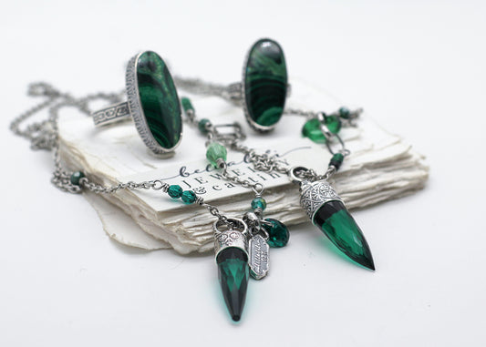 Sz 6.75, The Viridian Prelude Malachite Ring, Recycled Sterling Silver