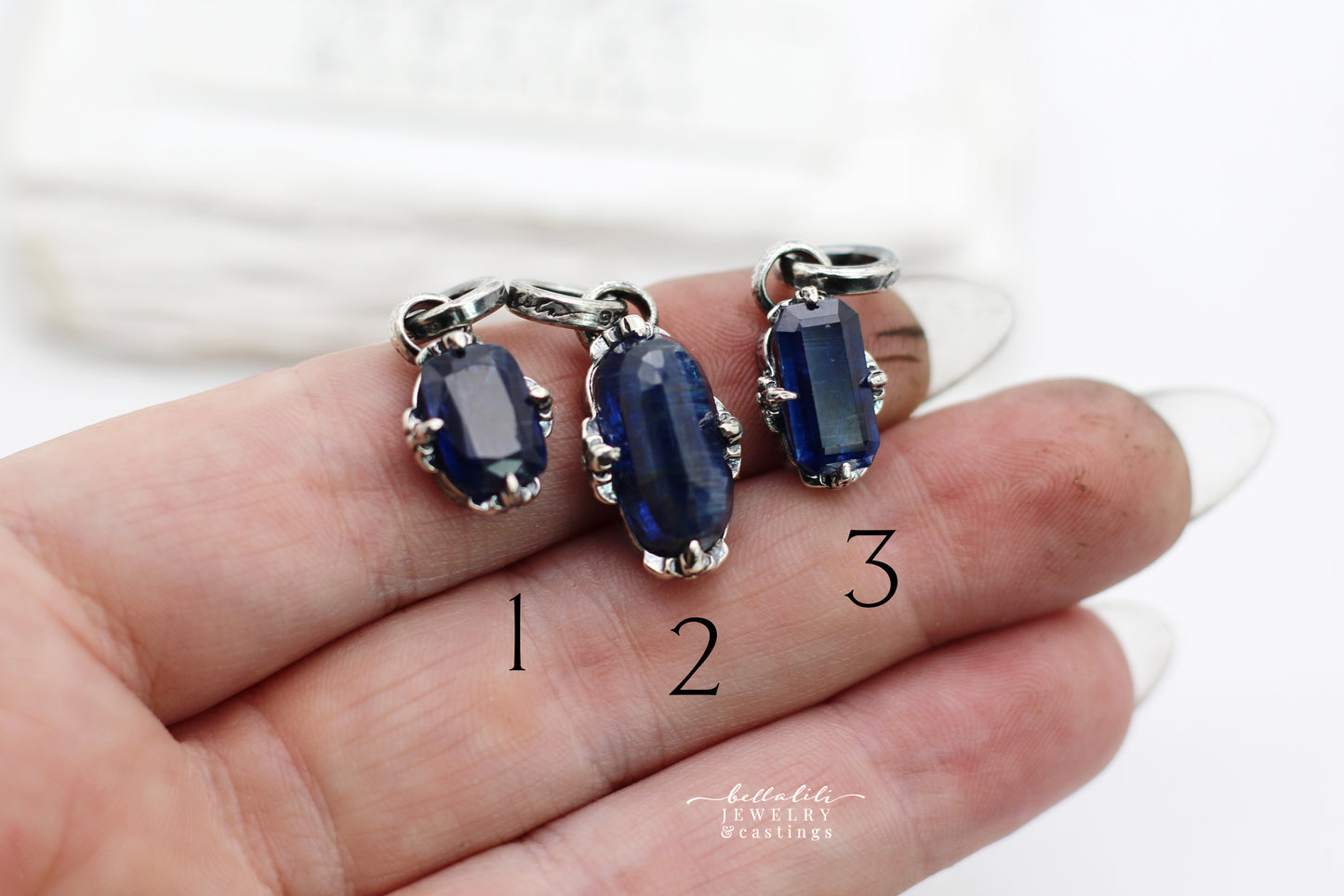Blue Kyanite Baguette Charms in Sterling Silver