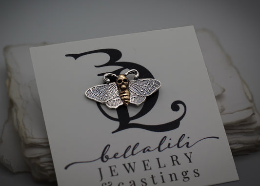Deathshead Moth Pin, Sterling Silver Lapel Pin