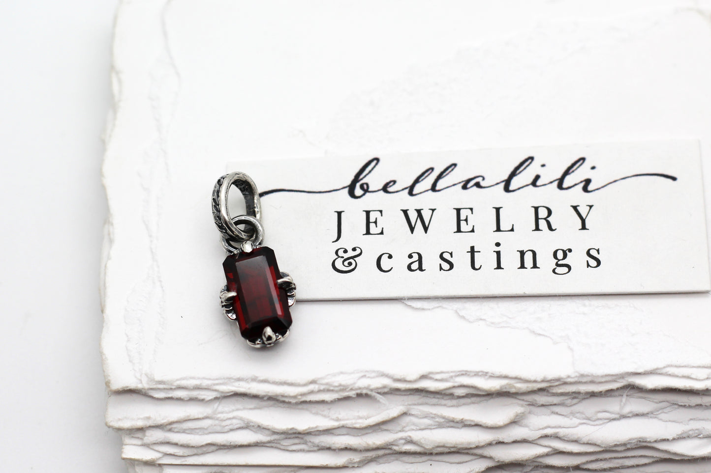 Garnet Baguette Charms in Sterling Silver