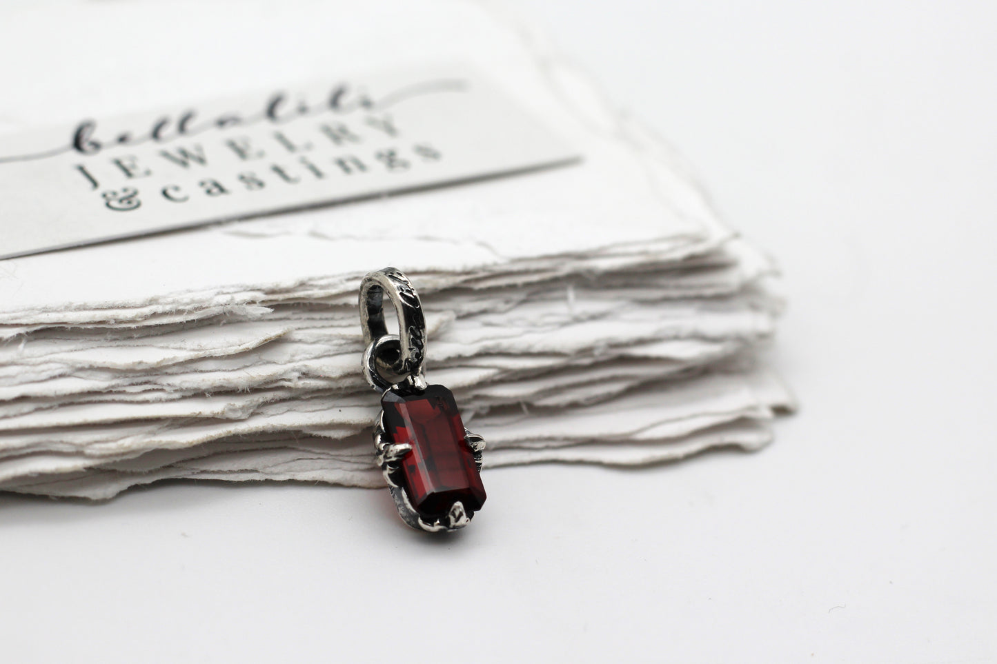 Garnet Baguette Charms in Sterling Silver