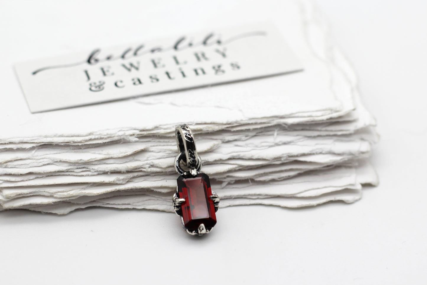 Garnet Baguette Charms in Sterling Silver