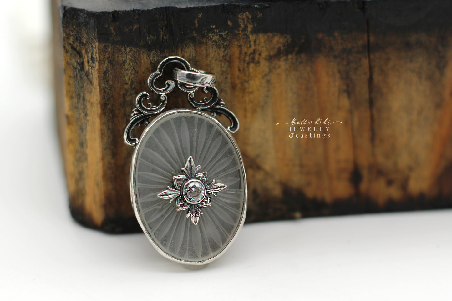 Vintage Camphor Glass Sterling Silver Pendant