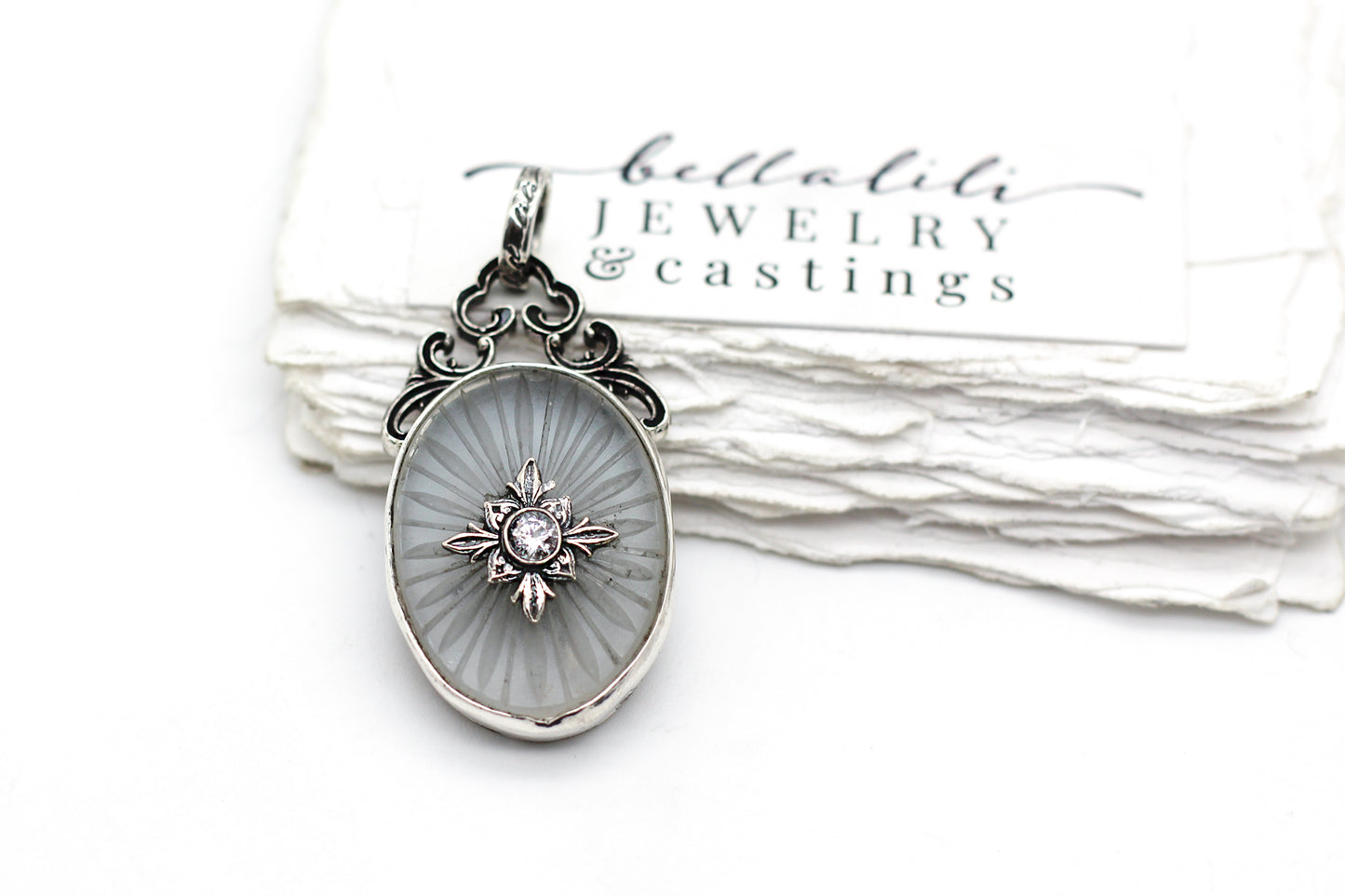 Vintage Camphor Glass Sterling Silver Pendant