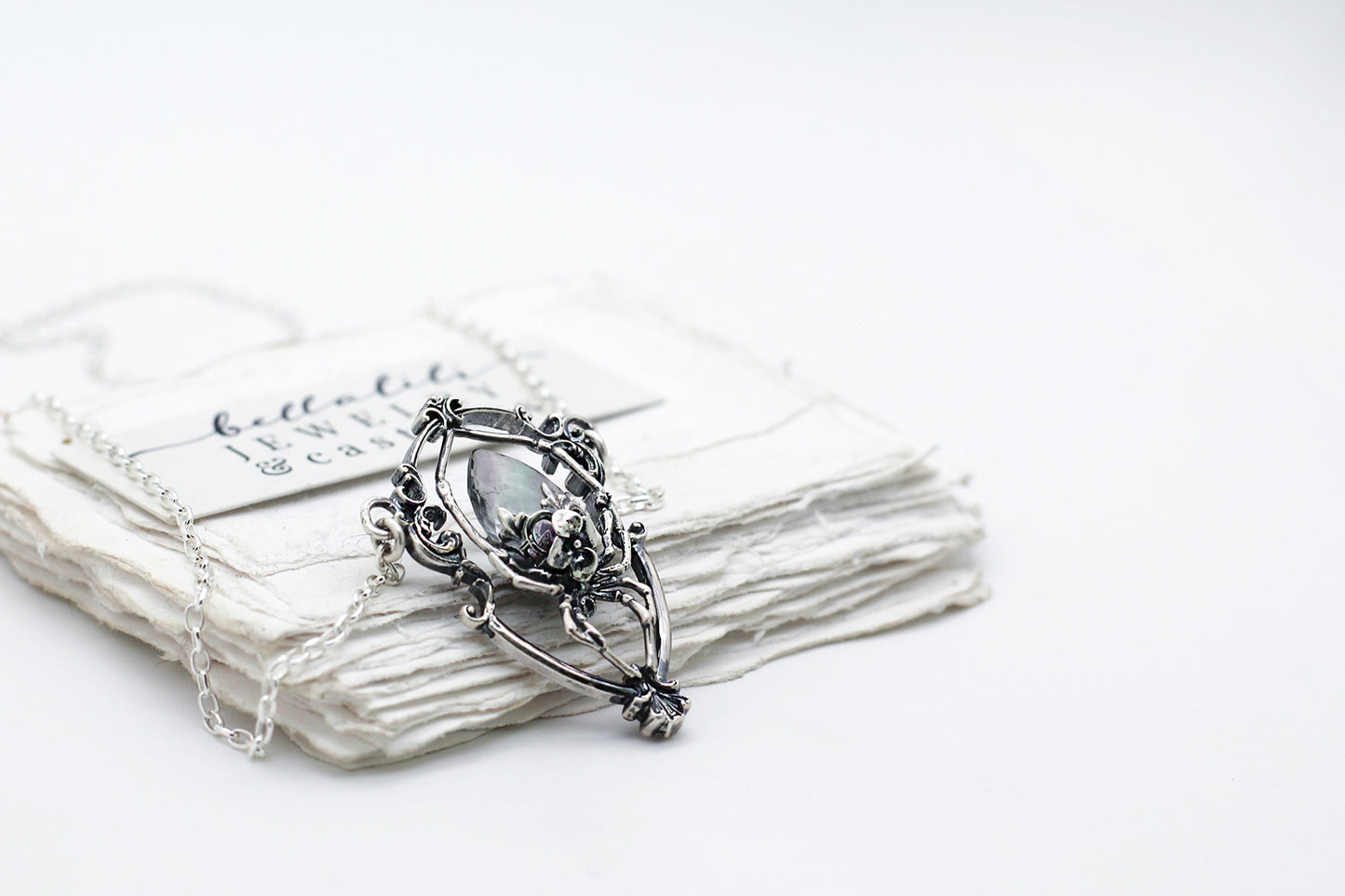 Arachne, "the Brood Mother", Fluorite & Sterling Pendant