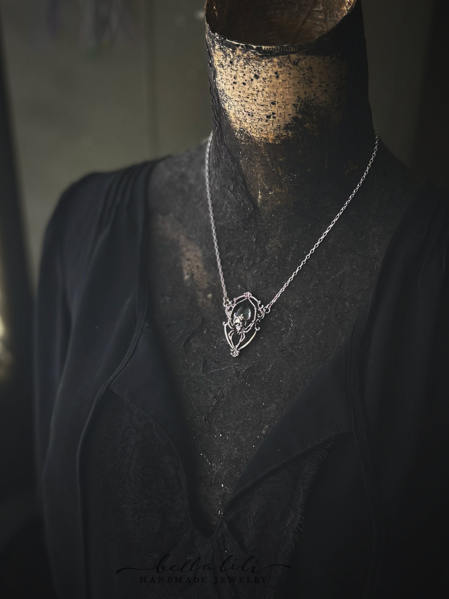 Arachne, "the Brood Mother", Fluorite & Sterling Pendant
