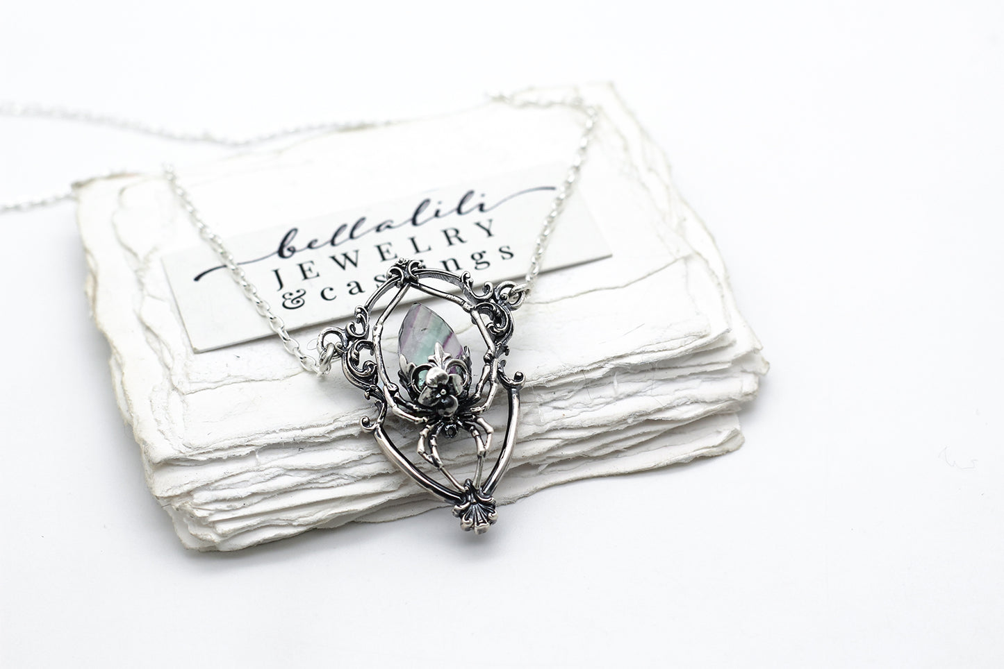 Arachne, "the Brood Mother", Fluorite & Sterling Pendant