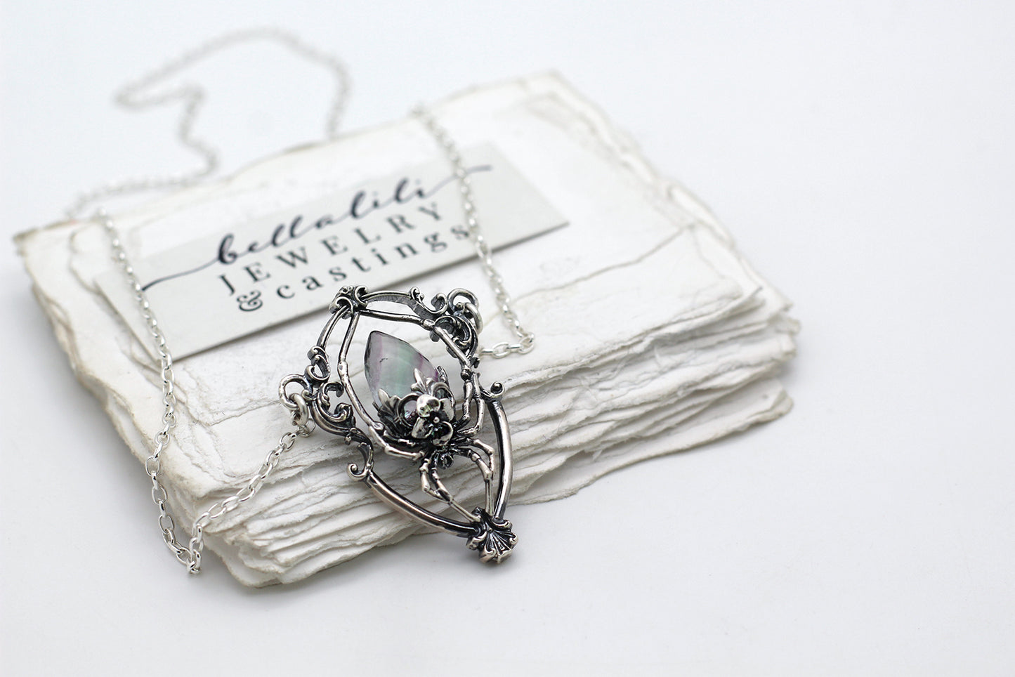 Arachne, "the Brood Mother", Fluorite & Sterling Pendant