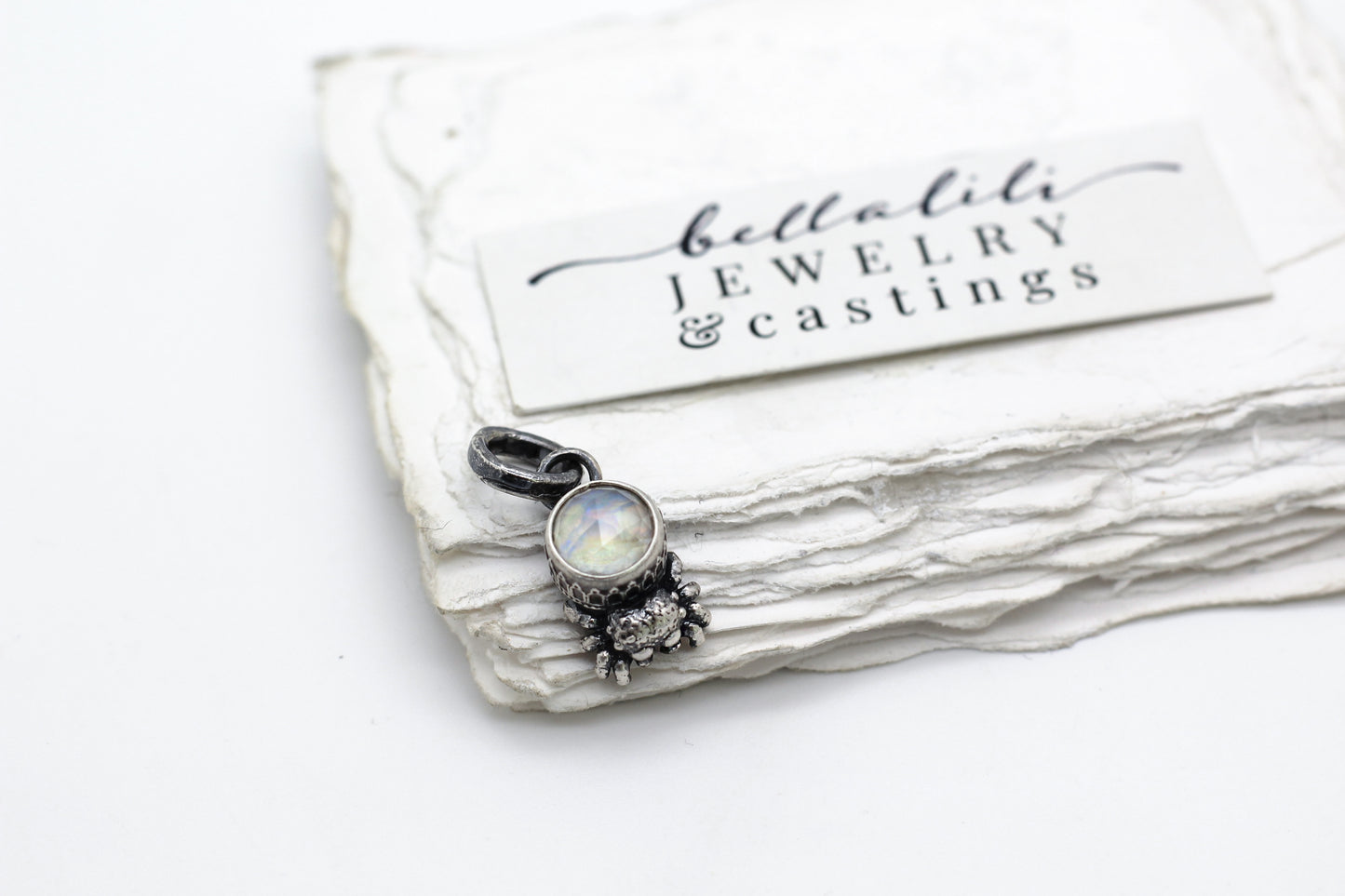 White Opal Spiderling – Sterling Silver Pendant