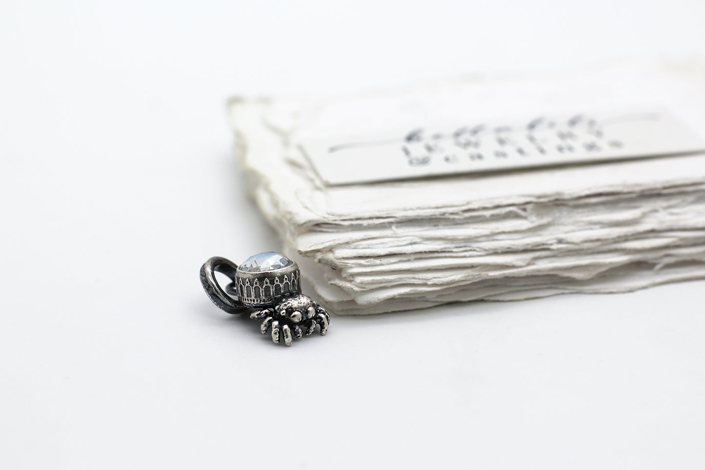 White Opal Spiderling – Sterling Silver Pendant