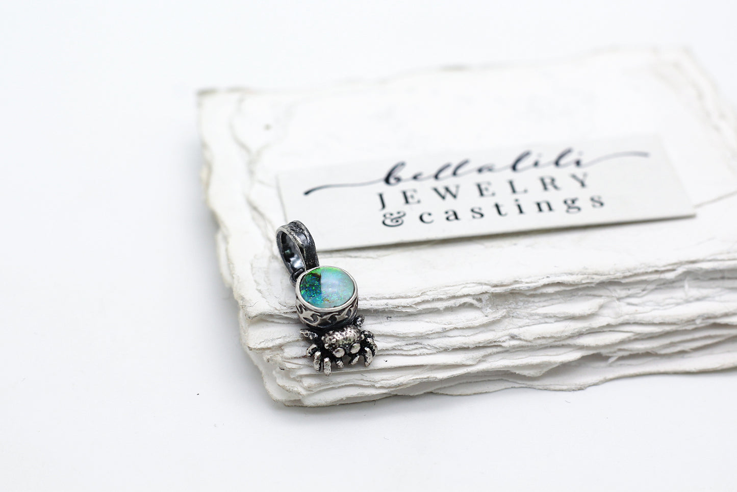 Green Opal Spiderling – Sterling Silver Pendant