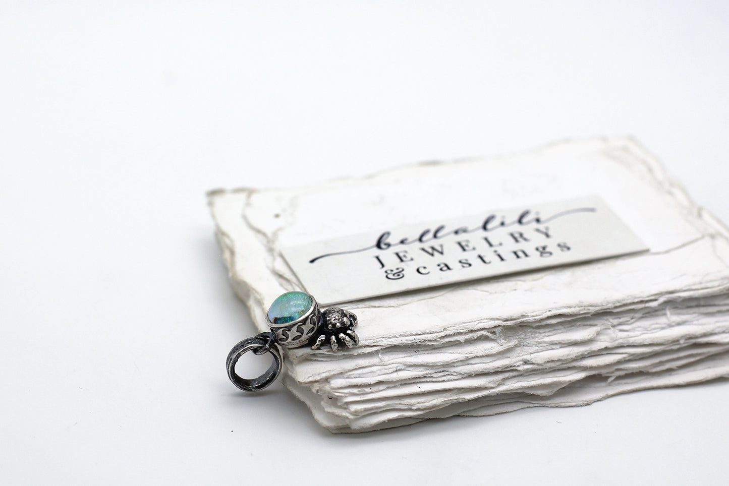Green Opal Spiderling – Sterling Silver Pendant