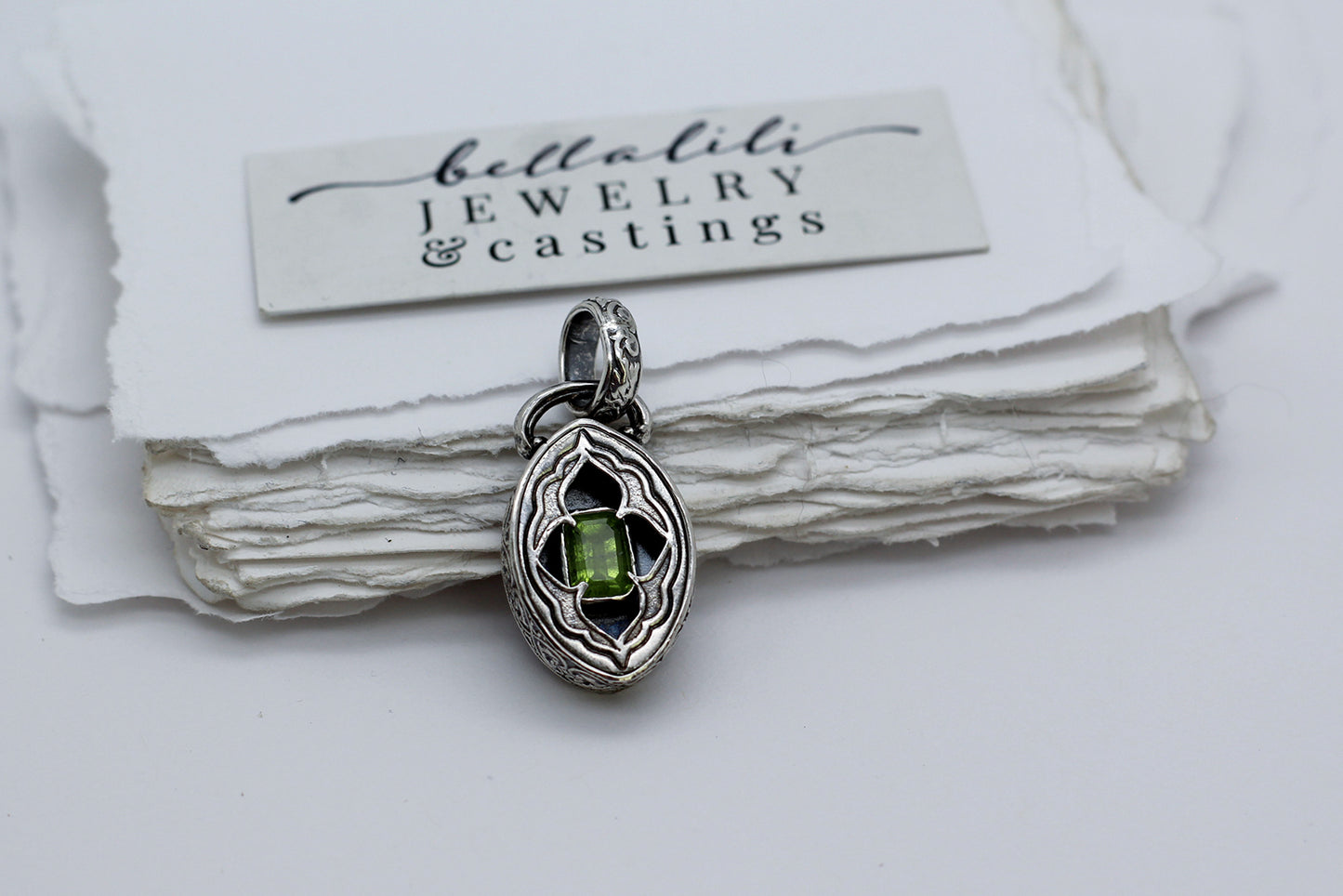 Elixirleaf, Shadowbox No4, Peridot & Sterling Pendant