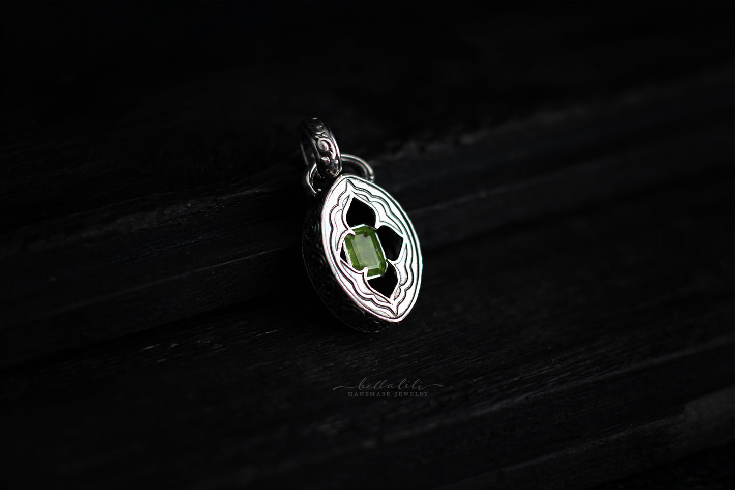 Elixirleaf, Shadowbox No4, Peridot & Sterling Pendant