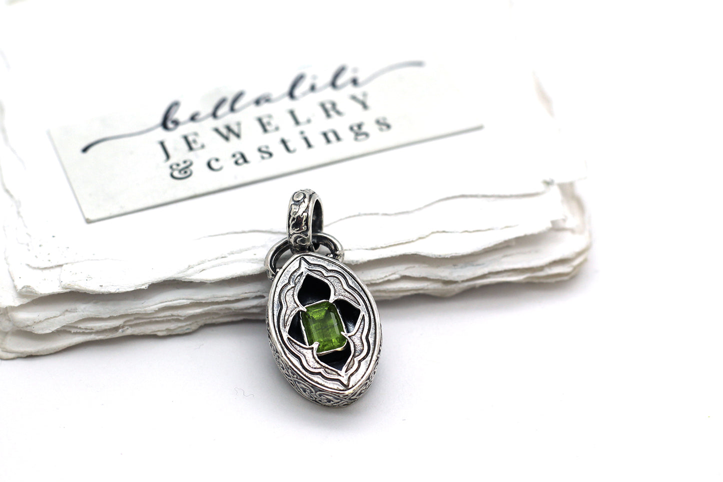Elixirleaf, Shadowbox No4, Peridot & Sterling Pendant