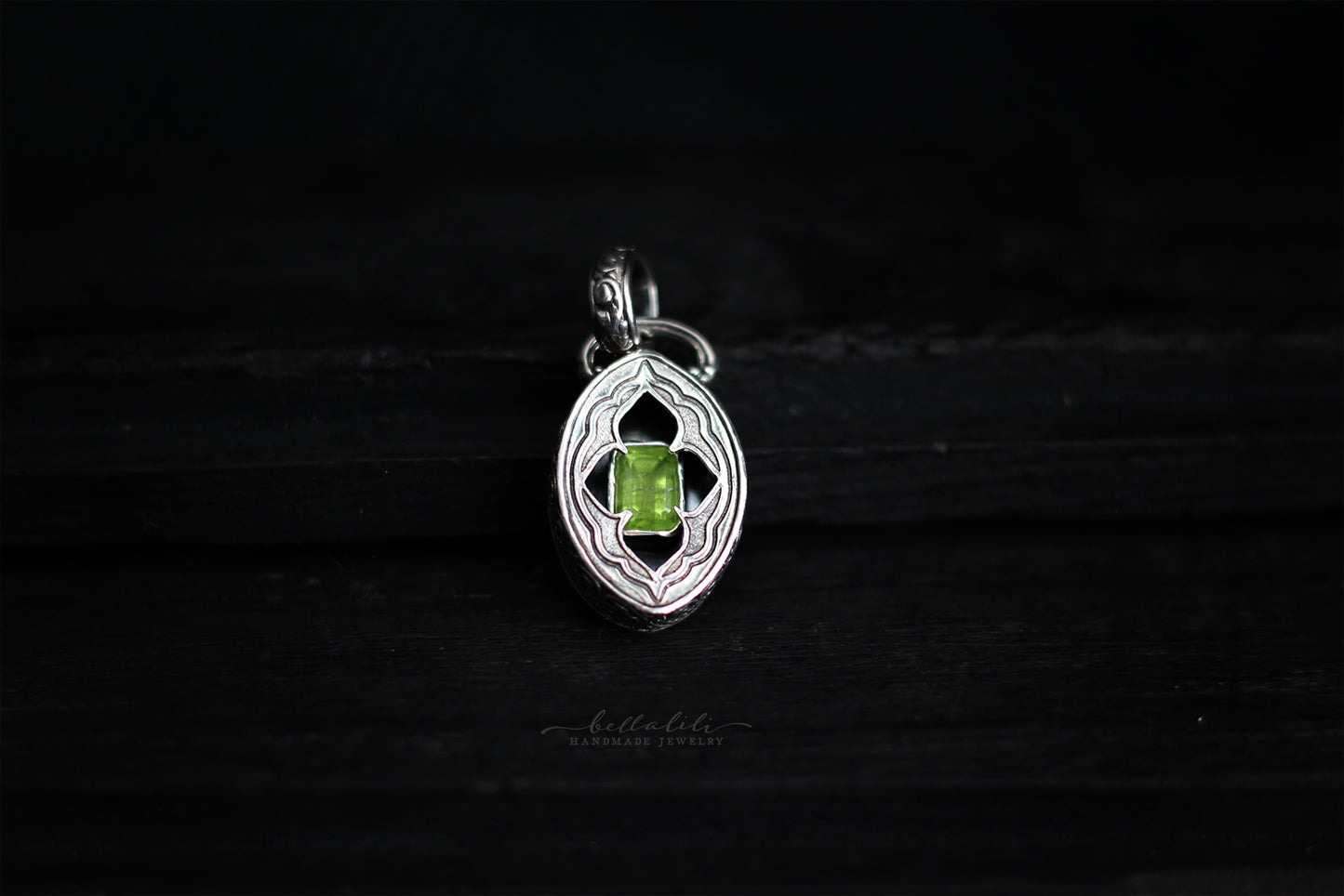 Elixirleaf, Shadowbox No4, Peridot & Sterling Pendant