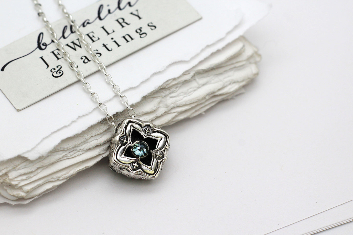 Mini Elixirleaf, Shadowbox No8, Moissanite & Sterling Pendant