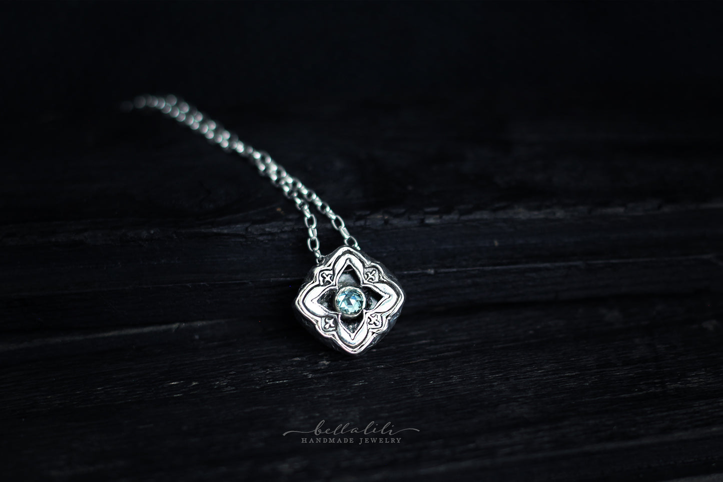 Mini Elixirleaf, Shadowbox No8, Moissanite & Sterling Pendant