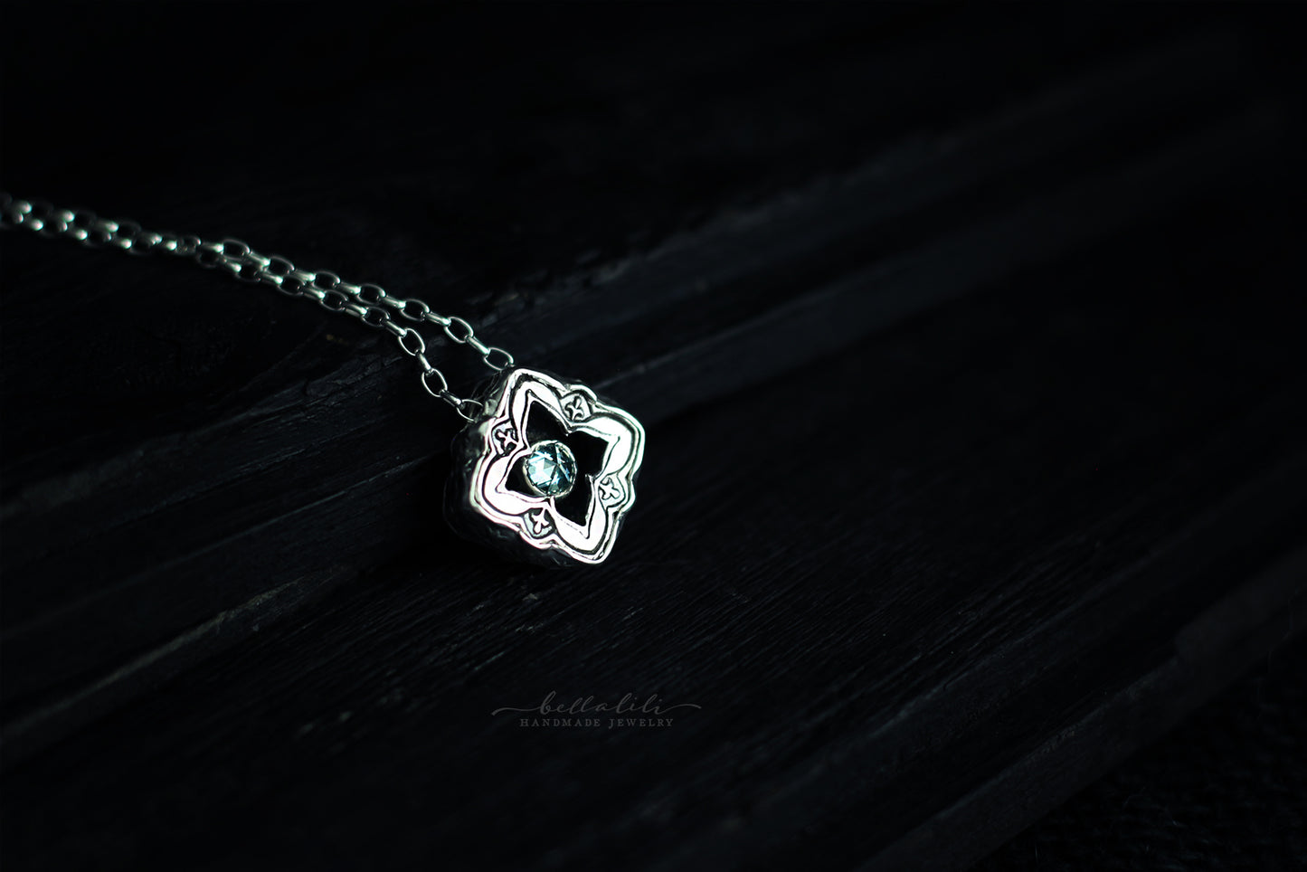 Mini Elixirleaf, Shadowbox No8, Moissanite & Sterling Pendant