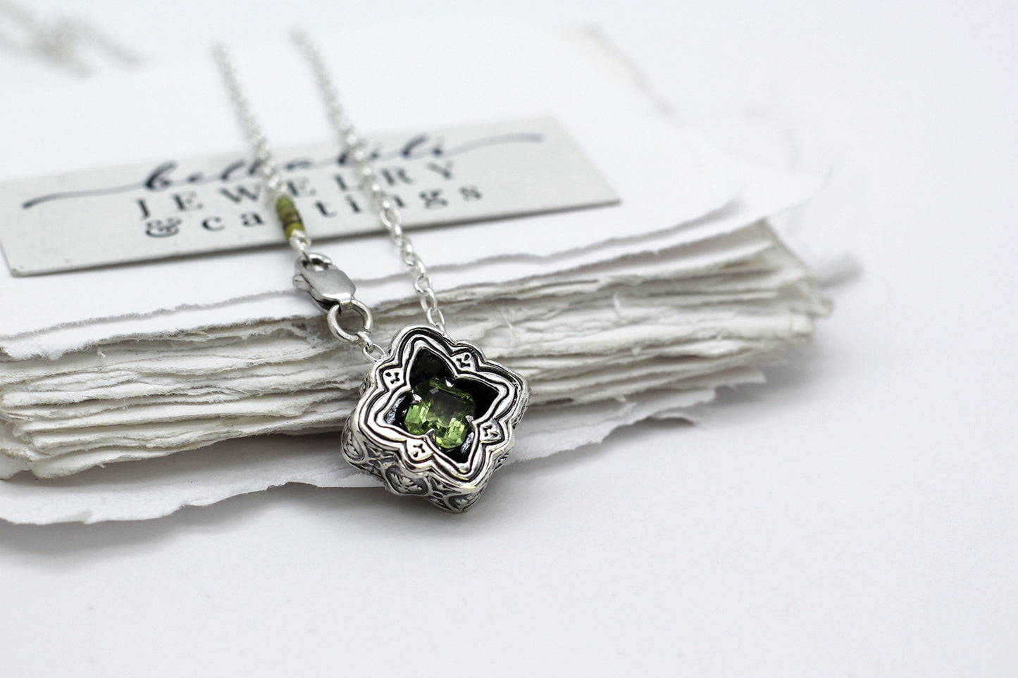 Mini Elixirleaf, Shadowbox No9 Peridot & Sterling Pendant