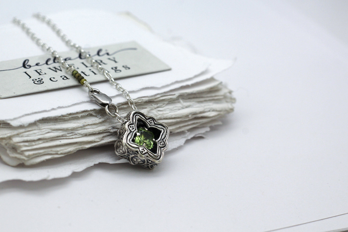 Mini Elixirleaf, Shadowbox No9 Peridot & Sterling Pendant