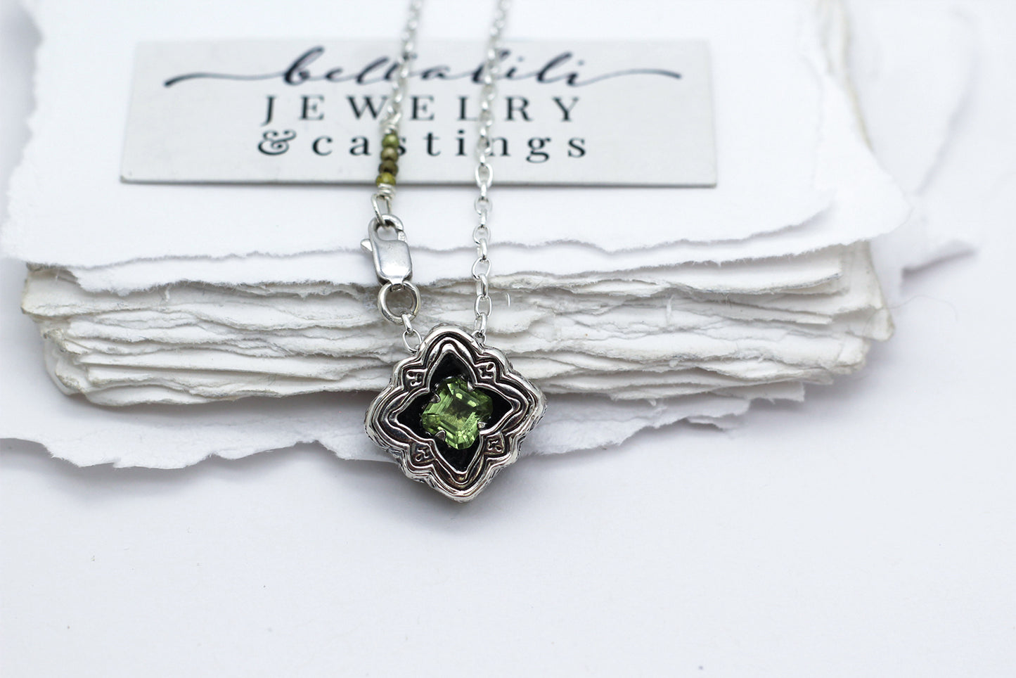 Mini Elixirleaf, Shadowbox No9 Peridot & Sterling Pendant