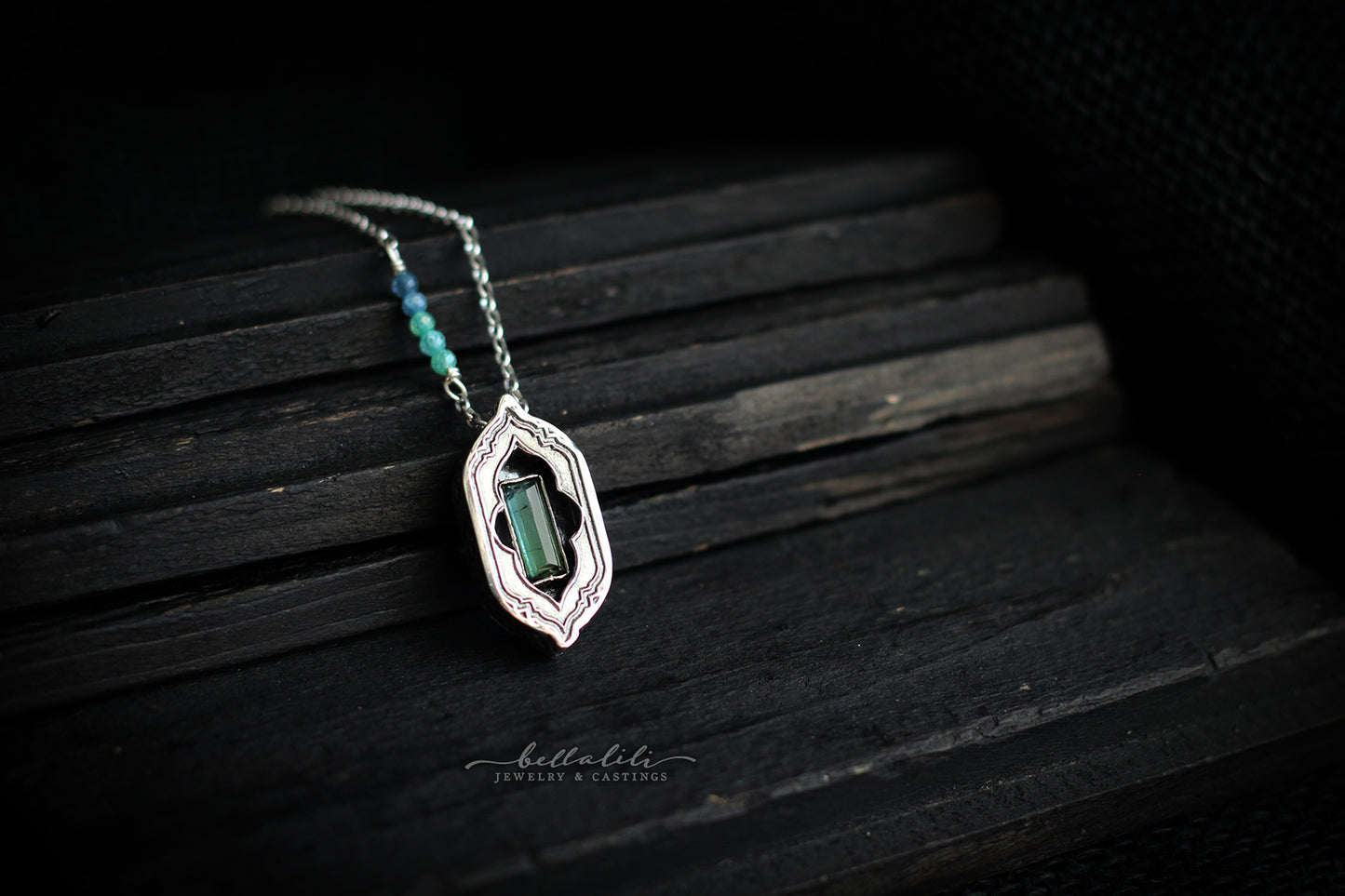 Avélys, Shadowbox No7 bicolor tourmaline sterling silver pendant