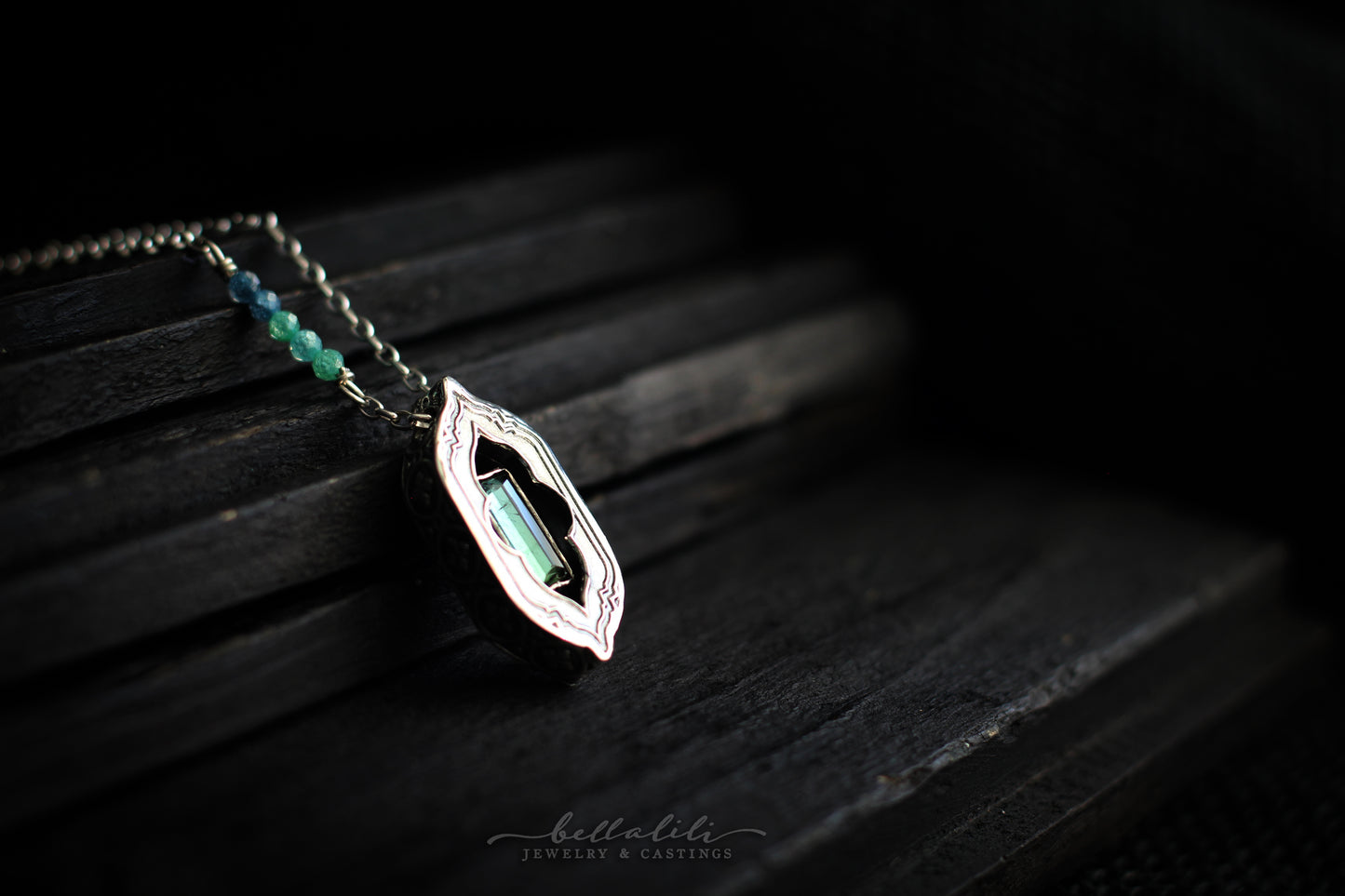 Avélys, Shadowbox No7 bicolor tourmaline sterling silver pendant