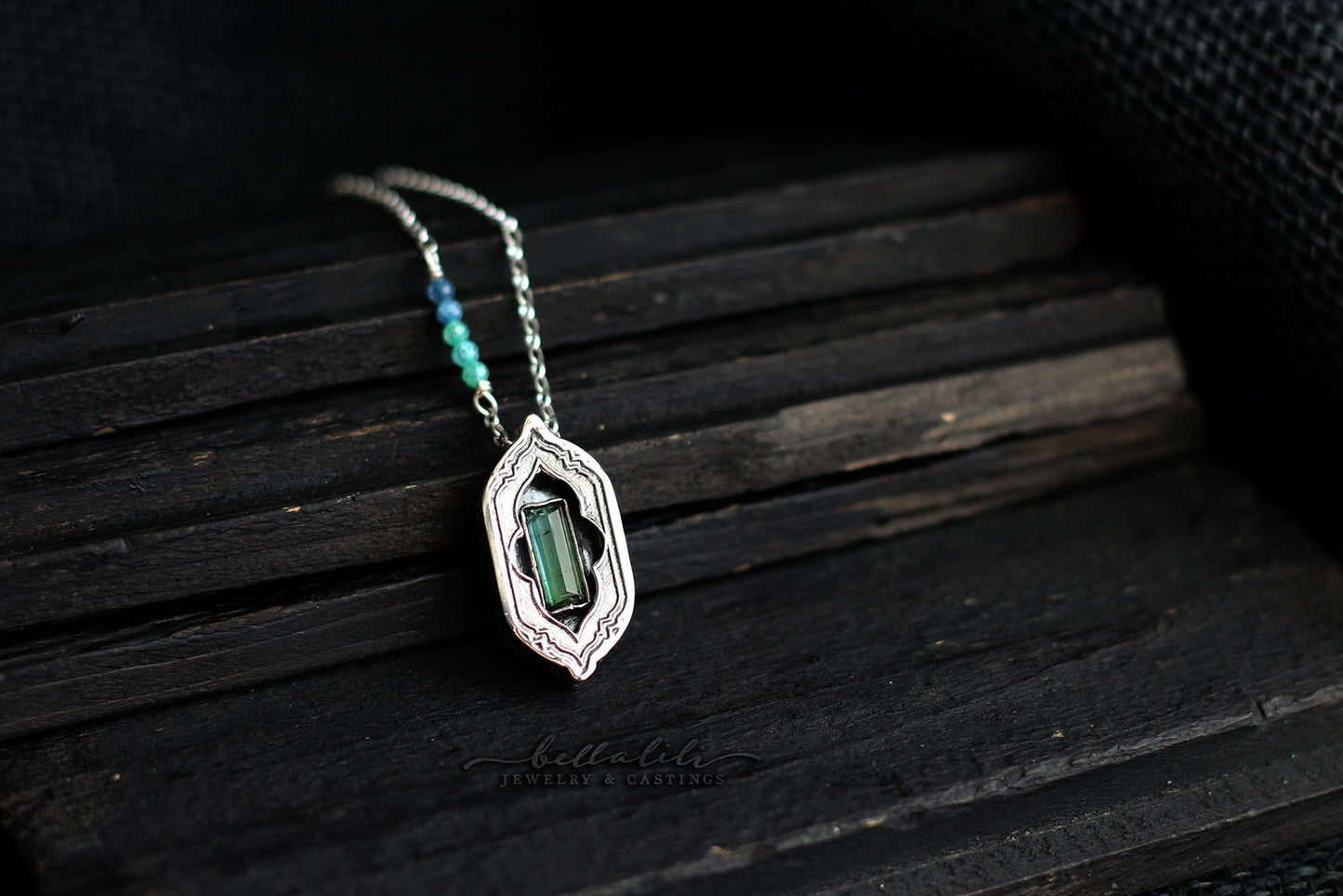 Avélys, Shadowbox No7 bicolor tourmaline sterling silver pendant