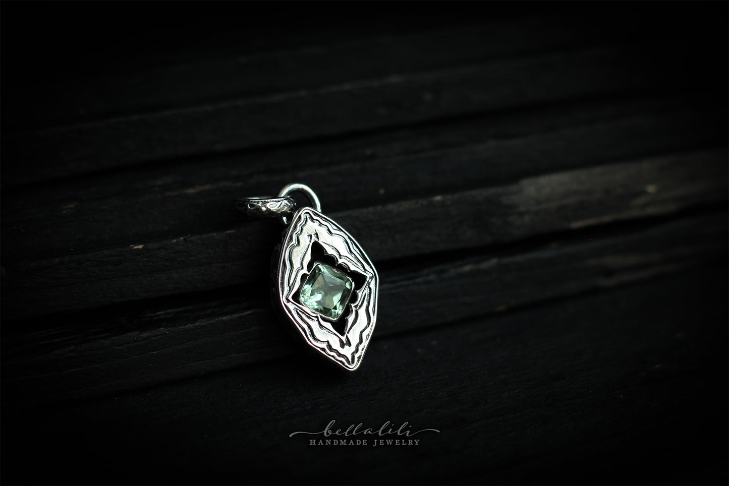 Avélys, Bat Shadowbox No3, praisolite sterling silver pendant