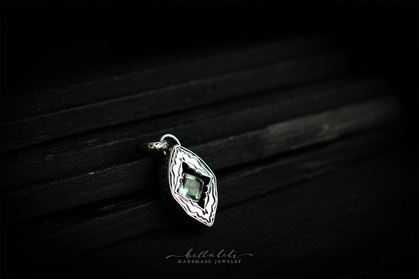 Avélys, Bat Shadowbox No3, praisolite sterling silver pendant