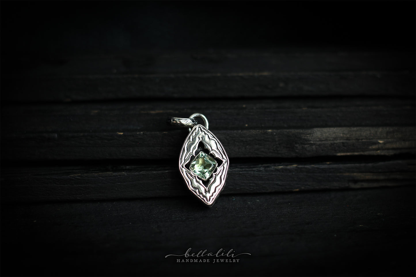 Avélys, Bat Shadowbox No3, praisolite sterling silver pendant