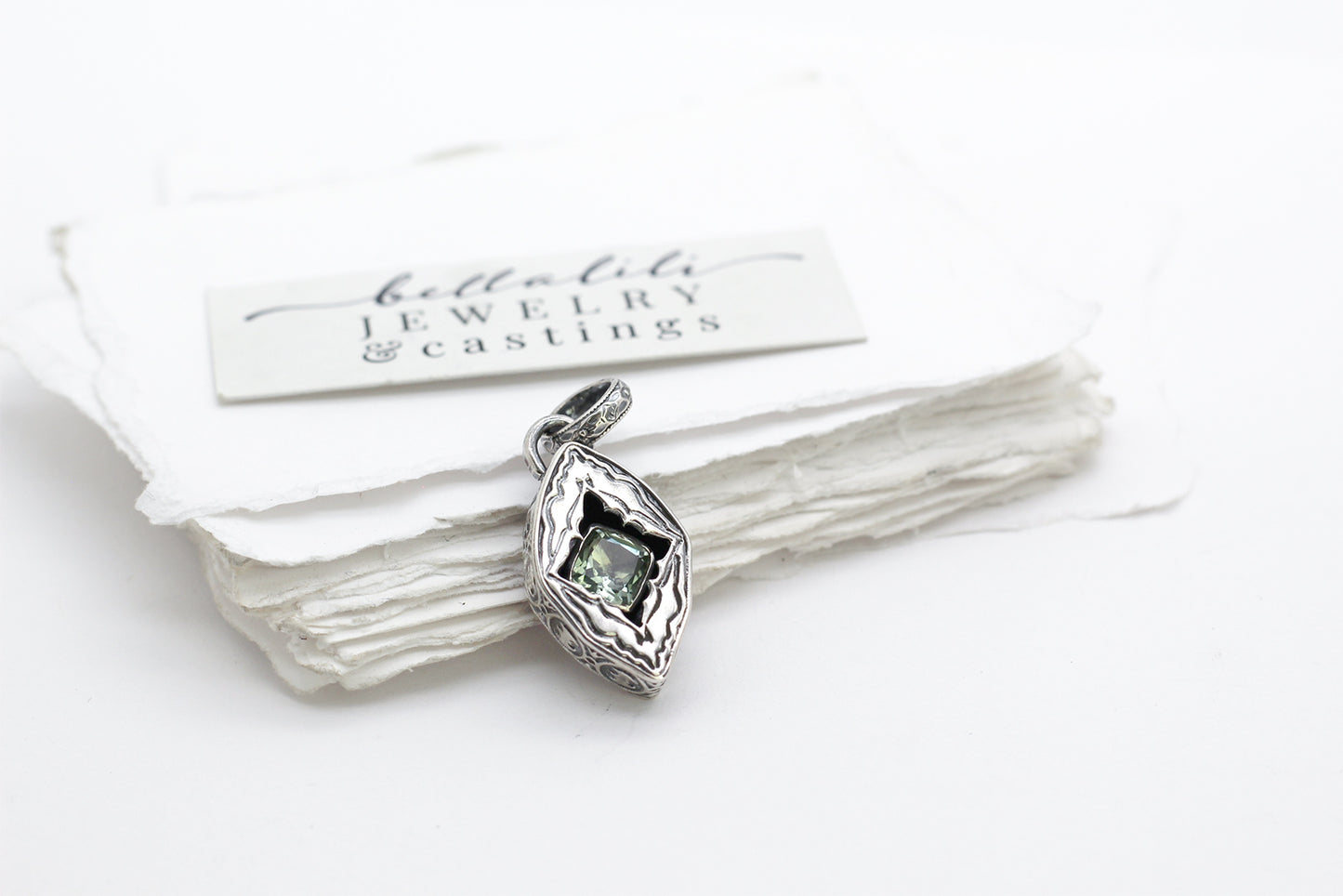 Avélys, Bat Shadowbox No3, praisolite sterling silver pendant