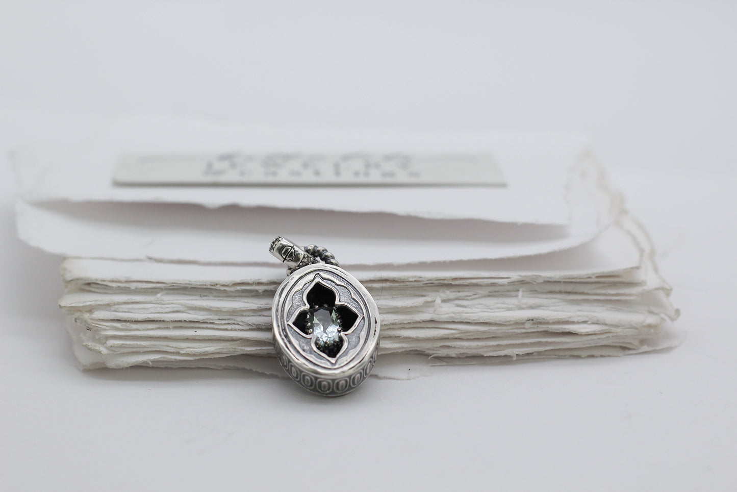 Avélys, Mini Shadowbox No9 aquamarine sterling silver pendant